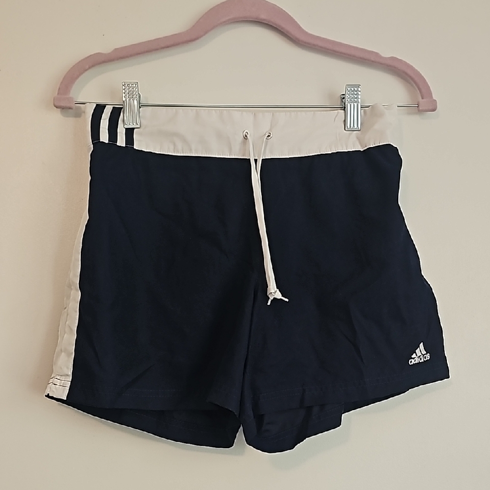 Adidas Navy and White Athletic Shorts